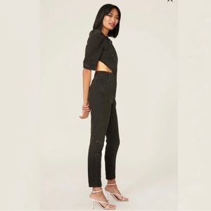 Retrofete Kiara Faded Black Cutout Denim Jean Jumpsuit